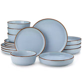 Loire 16-Piece Stoneware Dinnerware Set With A Refined Speckled Glaze And Earthy Brown Trim Ideal For Everyday Meals or Casual Gatherings - Blue