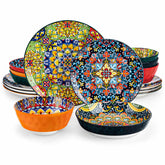 Boho Chic Simi 16-Piece Porcelain Dinnerware Set in Assorted Colors with Embossed Cereal Bowls
