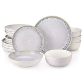 Snow 16-Piece Stoneware Set With Snowflake Glaze Perfect For Cozy Everyday Meals.