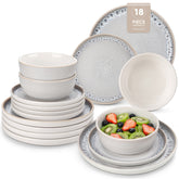 The Snow 18-Piece Dinnerware Set Includes Plates And Bowls To Create A Classic And Elegant Table Setting - Beige