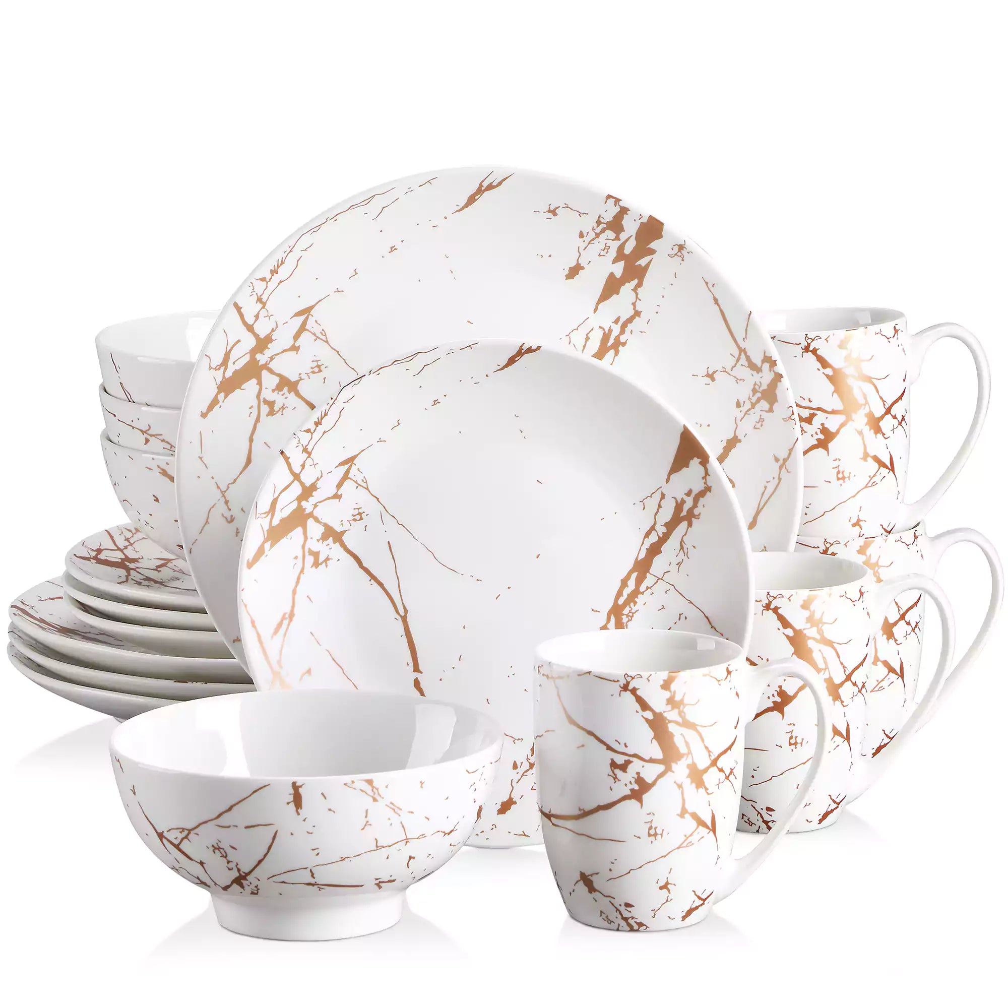 Lovecasa 16-Piece Gold Splash Dinnerware Set Combining Elegance And Functionality For Any Dining Occasion - White