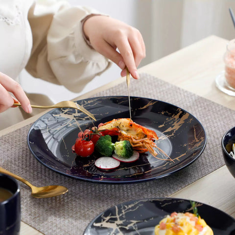 Lovecasa 16-Piece Gold Splash Dinnerware Set Combining Elegance And Functionality For Any Dining Occasion - Navy Blue