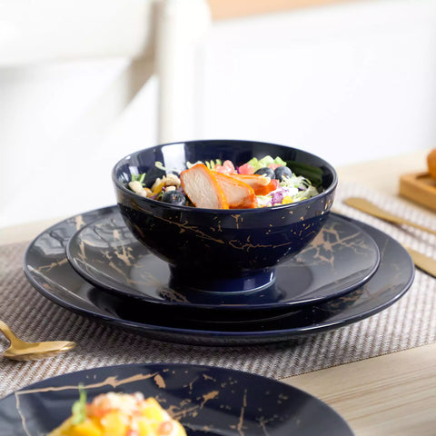 Lovecasa 16-Piece Gold Splash Dinnerware Set Combining Elegance And Functionality For Any Dining Occasion - Navy Blue