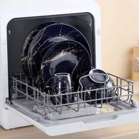 Lovecasa 16-Piece Gold Splash Dinnerware Set Combining Elegance And Functionality For Any Dining Occasion - Navy Blue