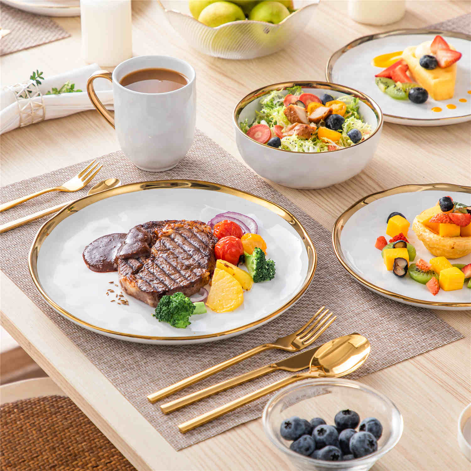 Lovecasa 16-Piece Dinnerware Set With Gold Trim Made Of Durable Porcelain Perfect For Elegant Dining And Everyday Use - White