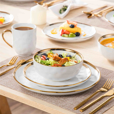Lovecasa 16-Piece Dinnerware Set With Gold Trim Made Of Durable Porcelain Perfect For Elegant Dining And Everyday Use - White