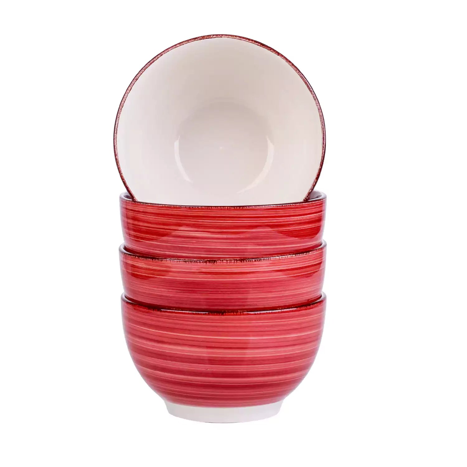 Bella Cereal Bowl Set of 4 in Red with spiral and speckled design - filled with fruit oatmeal - Red