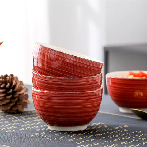 Bella Cereal Bowl Set of 4 in Red with spiral and speckled design - filled with fruit oatmeal - Red
