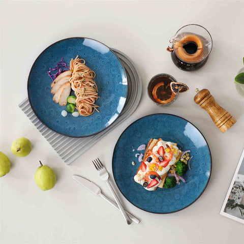 Farmhouse Blue Bubble Stoneware Dinner Plates Set of 6 with Reactive Glaze-vancasso
