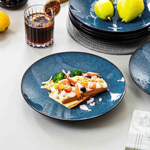 Farmhouse Blue Bubble Stoneware Dinner Plates Set of 6 with Reactive Glaze-vancasso