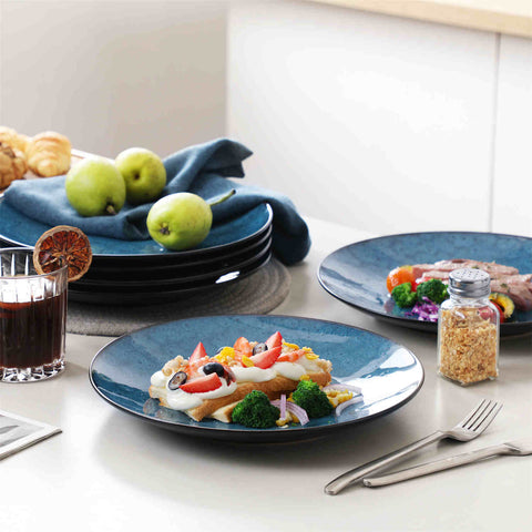 Farmhouse Blue Bubble Stoneware Dinner Plates Set of 6 with Reactive Glaze-vancasso