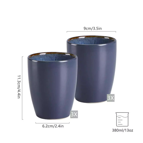 Set of 6 bubble stoneware mugs in rich blue - green - and brown tones with reactive glaze and matte black exterior - ideal for coffee -  tea - or cozy mornings - Blue