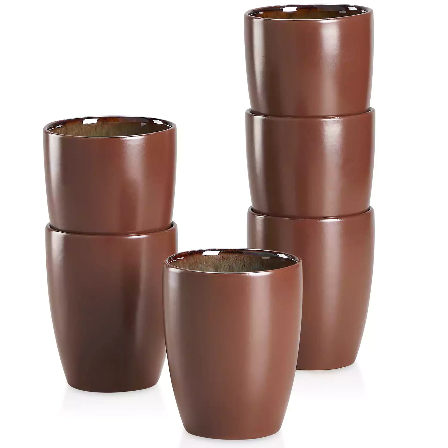 Set of 6 bubble stoneware mugs in rich blue - green - and brown tones with reactive glaze and matte black exterior - ideal for coffee -  tea - or cozy mornings - Brown