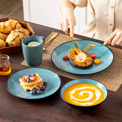 Bubble 16 Piece Stoneware Dinnerware Set With A Modern Textured Design - Perfect For Elevating Everyday Meals - Green