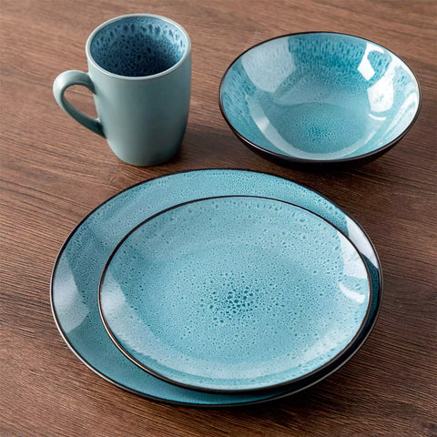 Bubble 16 Piece Stoneware Dinnerware Set With A Modern Textured Design - Perfect For Elevating Everyday Meals - Green