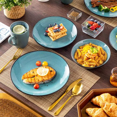 Bubble 16 Piece Stoneware Dinnerware Set With A Modern Textured Design - Perfect For Elevating Everyday Meals - Green