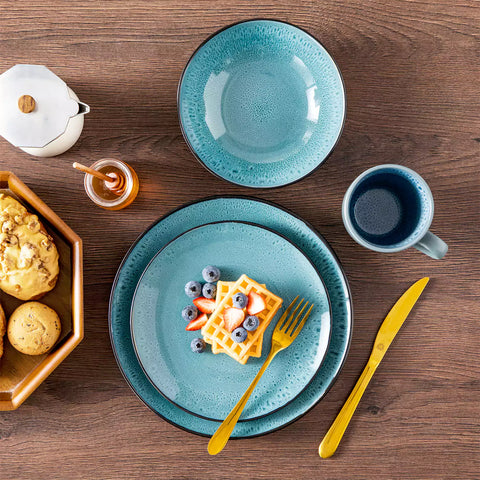 Bubble 16 Piece Stoneware Dinnerware Set With A Modern Textured Design - Perfect For Elevating Everyday Meals - Green