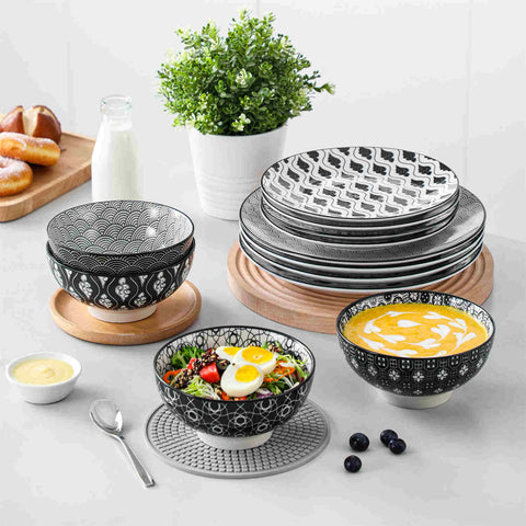 Asian Inspired Japanese Style Haruka 12 Piece Porcelain Dinnerware Set with Bowls-vancasso