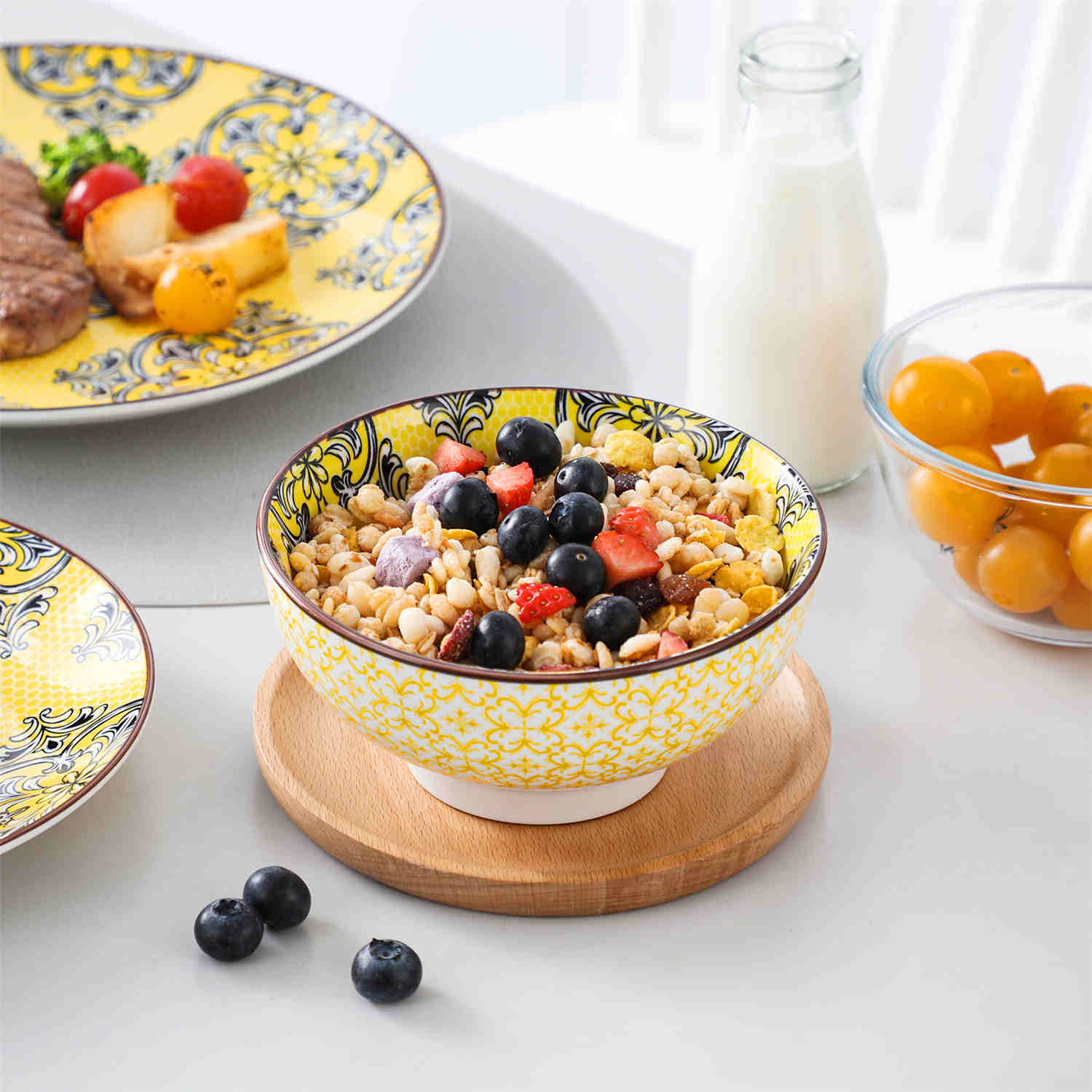 Boho Chic Jasmin 12 Piece Porcelain Round Dinnerware Set with Bowls-vancasso