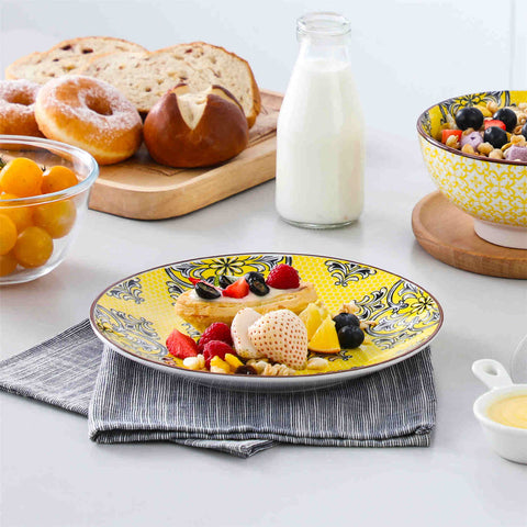 Boho Chic Jasmin 12 Piece Porcelain Round Dinnerware Set with Bowls-vancasso