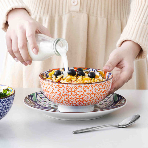 Boho Chic Jasmin 12 Piece Porcelain Round Dinnerware Set with Bowls-vancasso