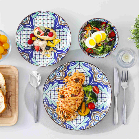 Boho Chic Jasmin 12 Piece Porcelain Round Dinnerware Set with Bowls-vancasso