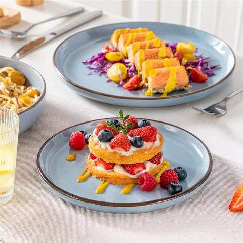 Loire 16-Piece Stoneware Dinnerware Set With A Refined Speckled Glaze And Earthy Brown Trim Ideal For Everyday Meals or Casual Gatherings - Blue