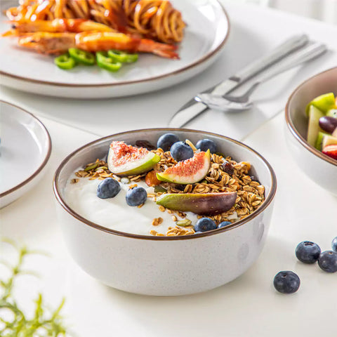 Loire 16-Piece Stoneware Dinnerware Set With A Refined Speckled Glaze And Earthy Brown Trim Ideal For Everyday Meals or Casual Gatherings - Grey