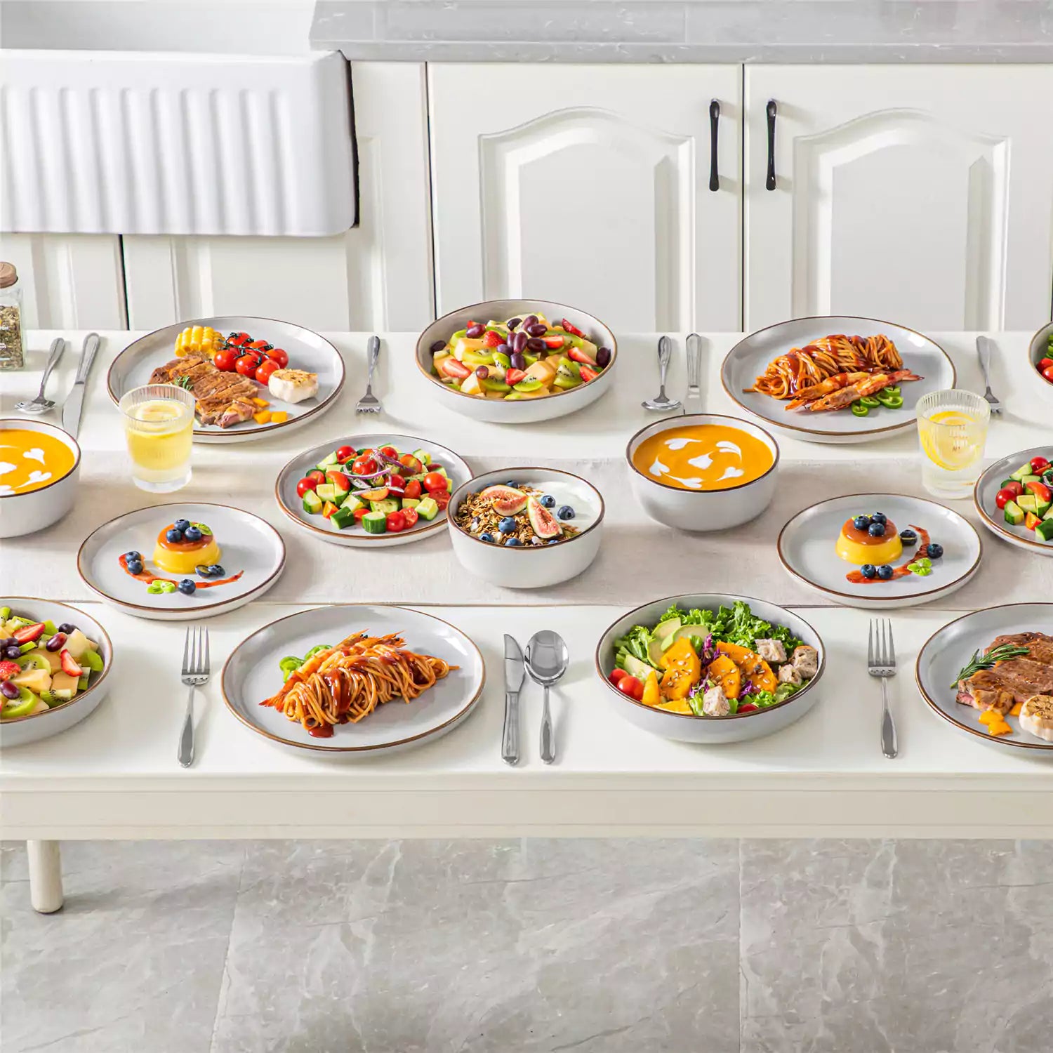 Loire 16-Piece Stoneware Dinnerware Set With A Refined Speckled Glaze And Earthy Brown Trim Ideal For Everyday Meals or Casual Gatherings - Grey