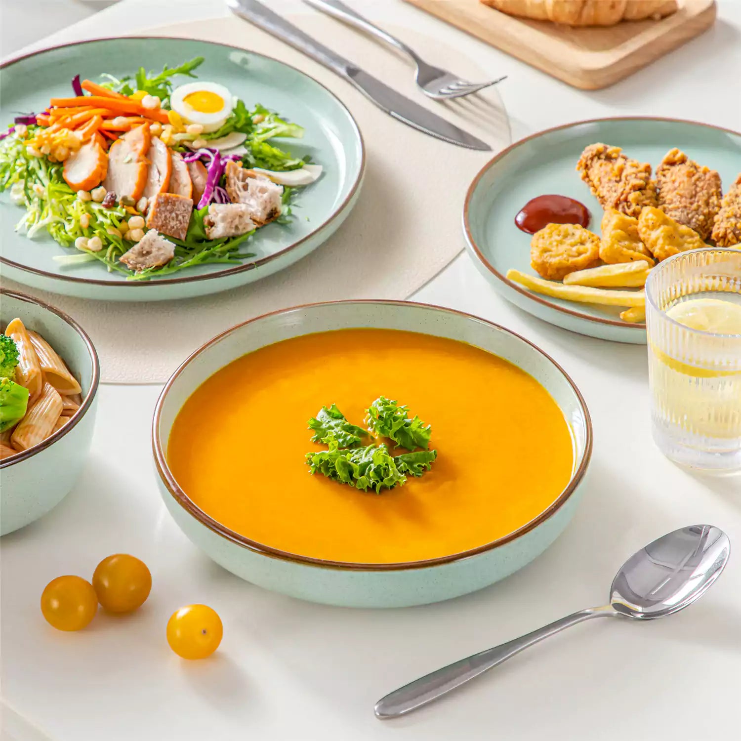 Loire 16-Piece Stoneware Dinnerware Set With A Refined Speckled Glaze And Earthy Brown Trim Ideal For Everyday Meals or Casual Gatherings - Jardin Green