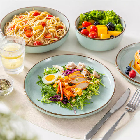 Loire 16-Piece Stoneware Dinnerware Set With A Refined Speckled Glaze And Earthy Brown Trim Ideal For Everyday Meals or Casual Gatherings - Jardin Green