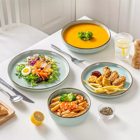 Loire 16-Piece Stoneware Dinnerware Set With A Refined Speckled Glaze And Earthy Brown Trim Ideal For Everyday Meals or Casual Gatherings - Jardin Green