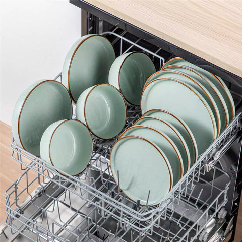 Loire 16-Piece Stoneware Dinnerware Set With A Refined Speckled Glaze And Earthy Brown Trim Ideal For Everyday Meals or Casual Gatherings - Jardin Green