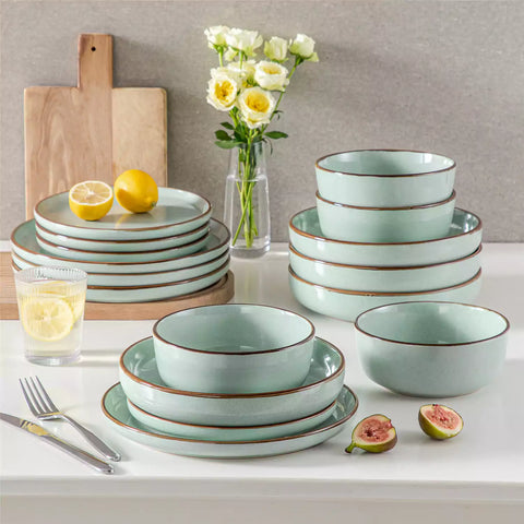 Loire 16-Piece Stoneware Dinnerware Set With A Refined Speckled Glaze And Earthy Brown Trim Ideal For Everyday Meals or Casual Gatherings - Jardin Green