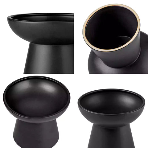 Elevated Cat Bowl Set With Stoneware Shallow Water Bowl And Deep Food Bowl - Designed For Comfortable And Mess-Free Feeding - Black