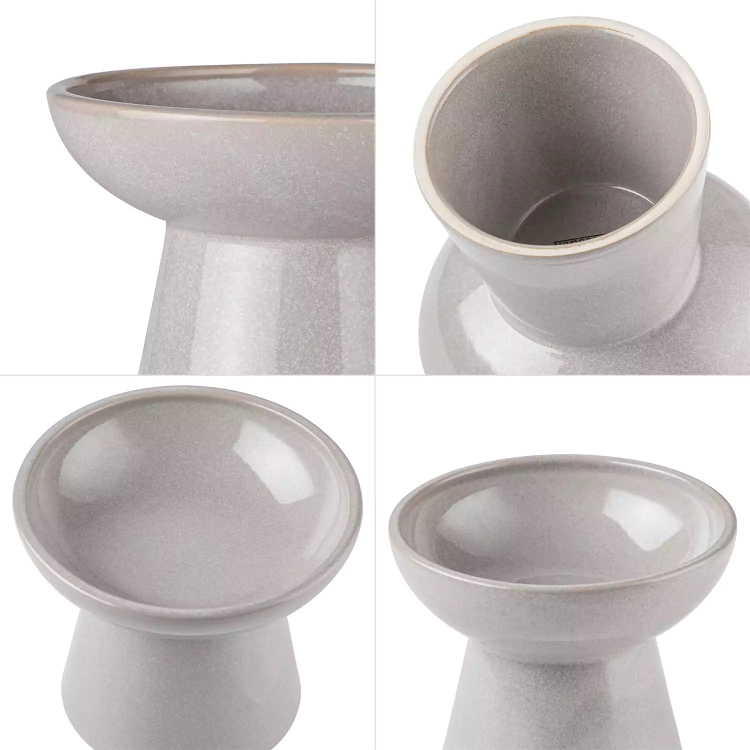 Elevated Cat Bowl Set With Stoneware Shallow Water Bowl And Deep Food Bowl - Designed For Comfortable And Mess-Free Feeding - Grey