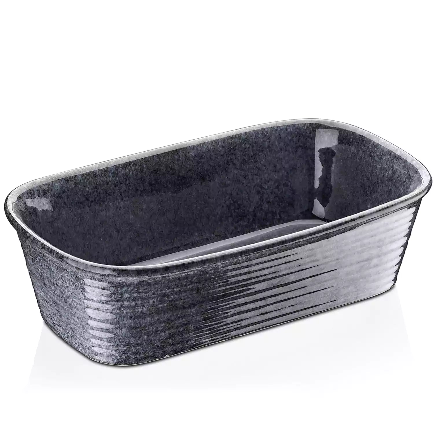 Presti rectangular bread baker in deep blue with a subtle rim pattern - glossy finish - perfect for baking bread with a stylish touch-vancasso