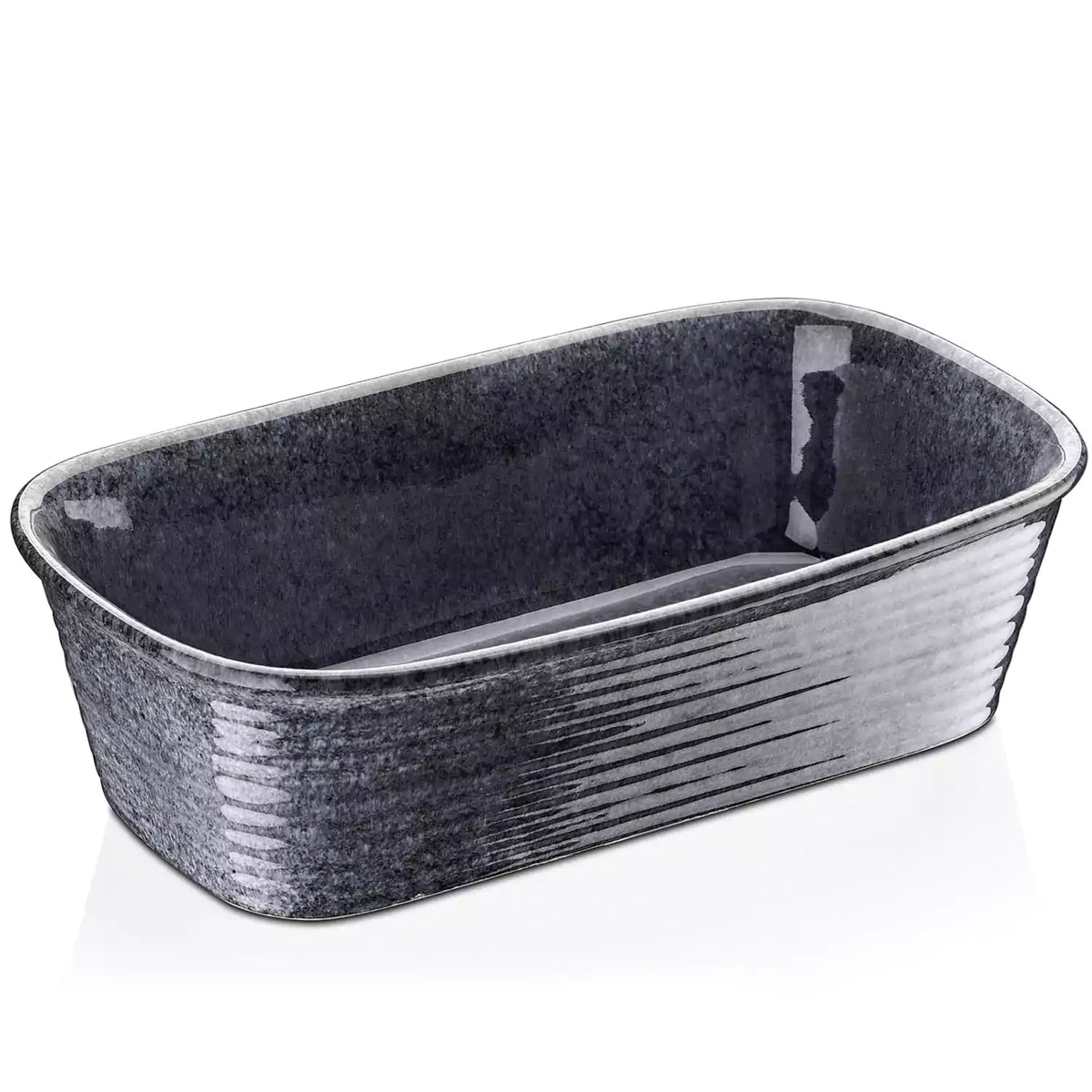 Presti rectangular bread baker in deep blue with a subtle rim pattern - glossy finish - perfect for baking bread with a stylish touch-vancasso