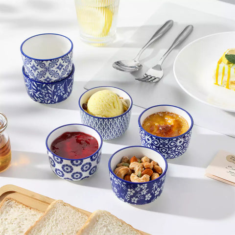 Selene Set Of 6 Ramekin Bowls Perfect For Baking And Serving Desserts and Dips - 4 oz