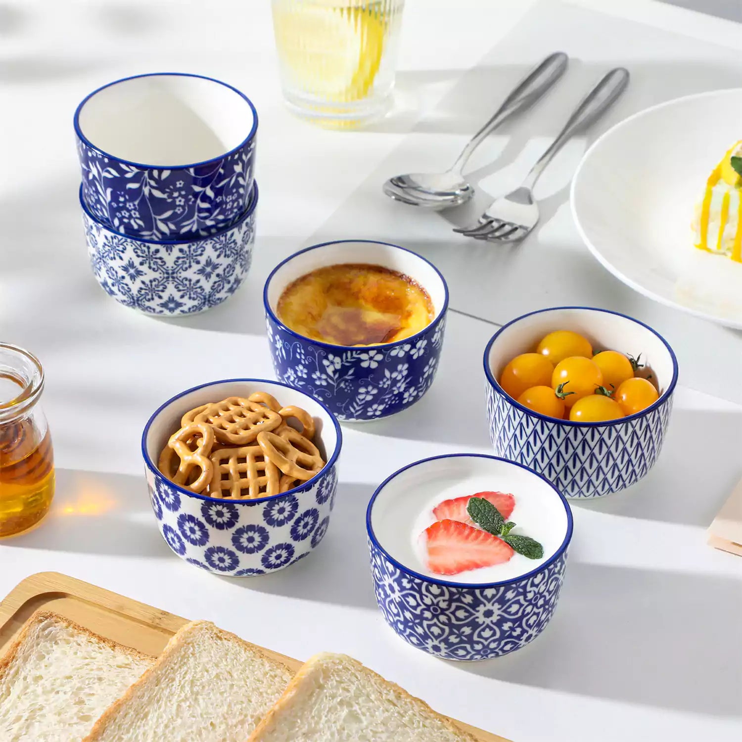 Selene Set Of 6 Ramekin Bowls Perfect For Baking And Serving Desserts and Dips - 6 oz