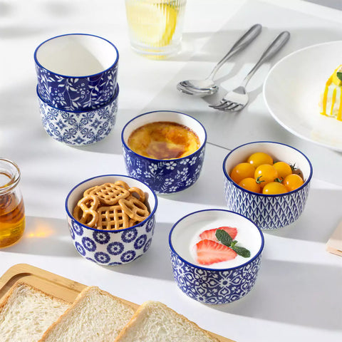 Selene Set Of 6 Ramekin Bowls Perfect For Baking And Serving Desserts and Dips - 6 oz