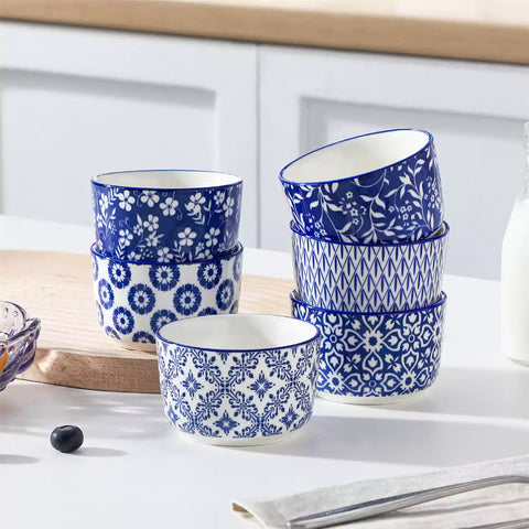 Selene Set Of 6 Ramekin Bowls Perfect For Baking And Serving Desserts and Dips - 6 oz