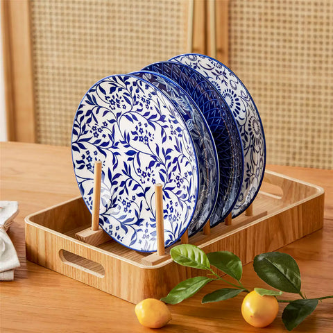 Selene salad plates set of 4 styled with food cutlery and placemats on rustic wooden dining table