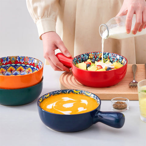 Simi Set Of 4 Soup Bowls With Handles - Perfect For Serving Soups And Stews With Ease And Style.