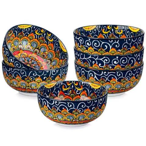 The Simi Set of 6 Double-Sided Stoneware Bowls by vancasso features a stylish boho chic design in forest green