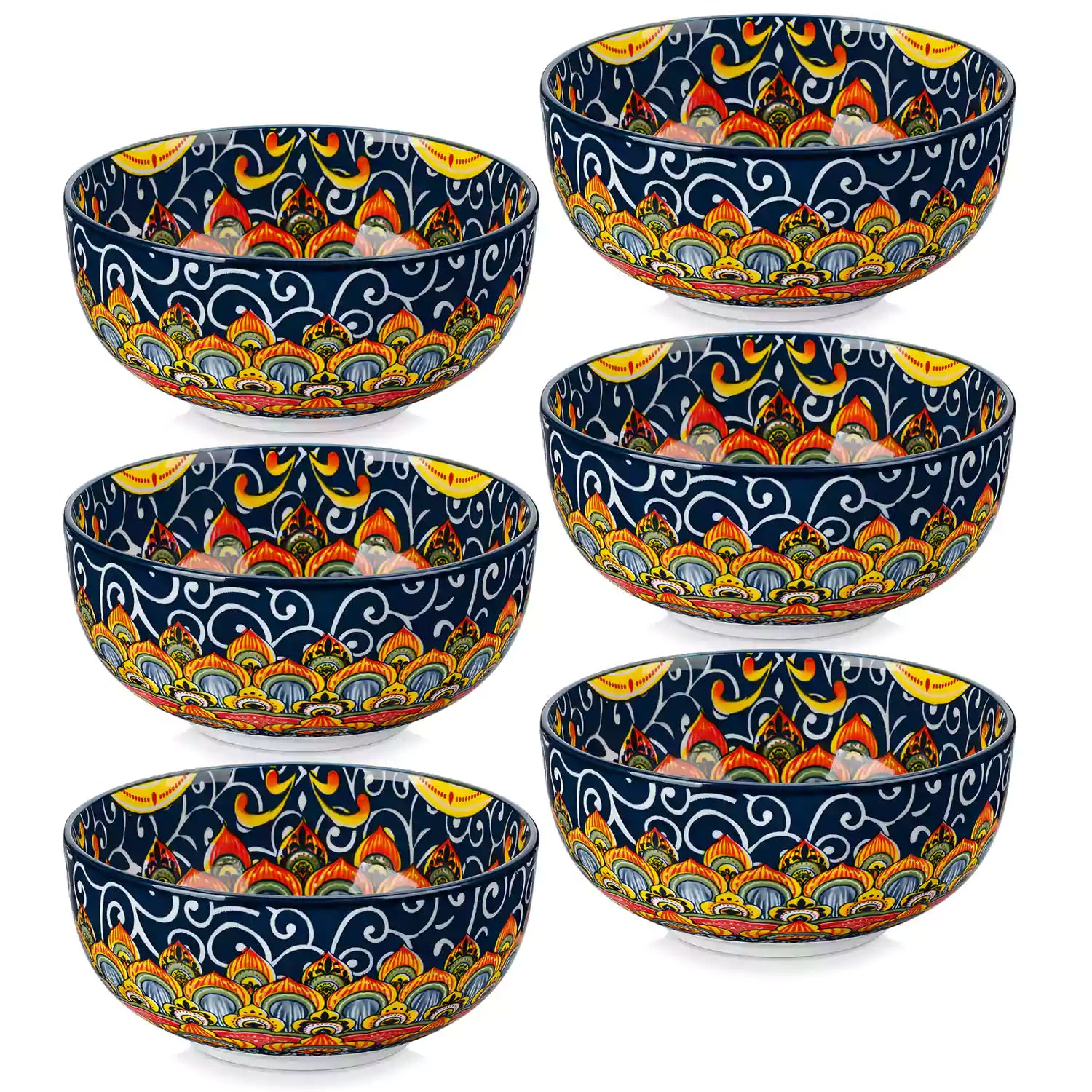 The Simi Set of 6 Double-Sided Stoneware Bowls by vancasso features a stylish boho chic design in forest green