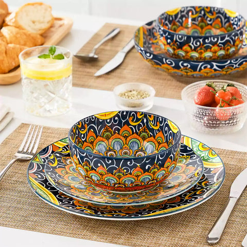 The Simi Set of 6 Double-Sided Stoneware Bowls by vancasso features a stylish boho chic design in forest green