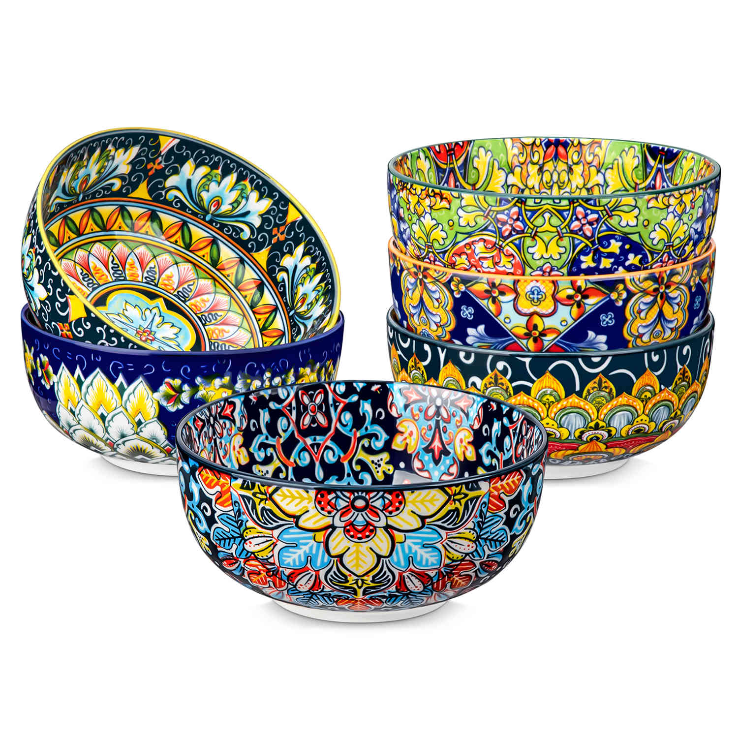 The Simi Set of 6 Double-Sided Stoneware Bowls by vancasso features a stylish boho chic design in assorted colors