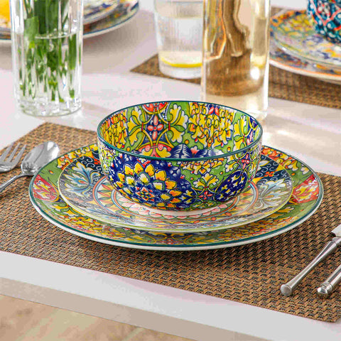 The Simi Set of 6 Double-Sided Stoneware Bowls by vancasso features a stylish boho chic design in assorted colors