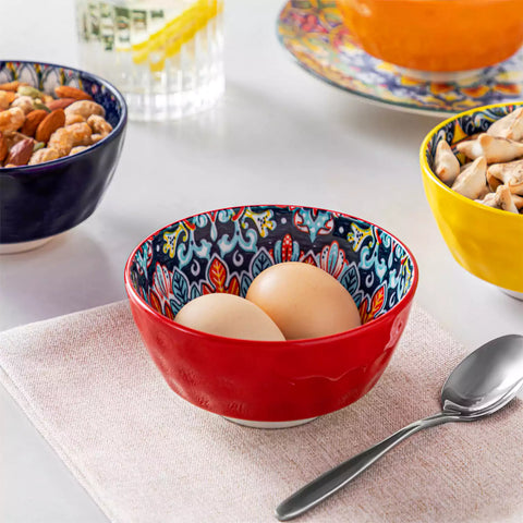 Set Of 6 Bohemian-Style Porcelain Mini Cereal Bowls - Perfect For Serving Cereal or Snacks or Desserts.